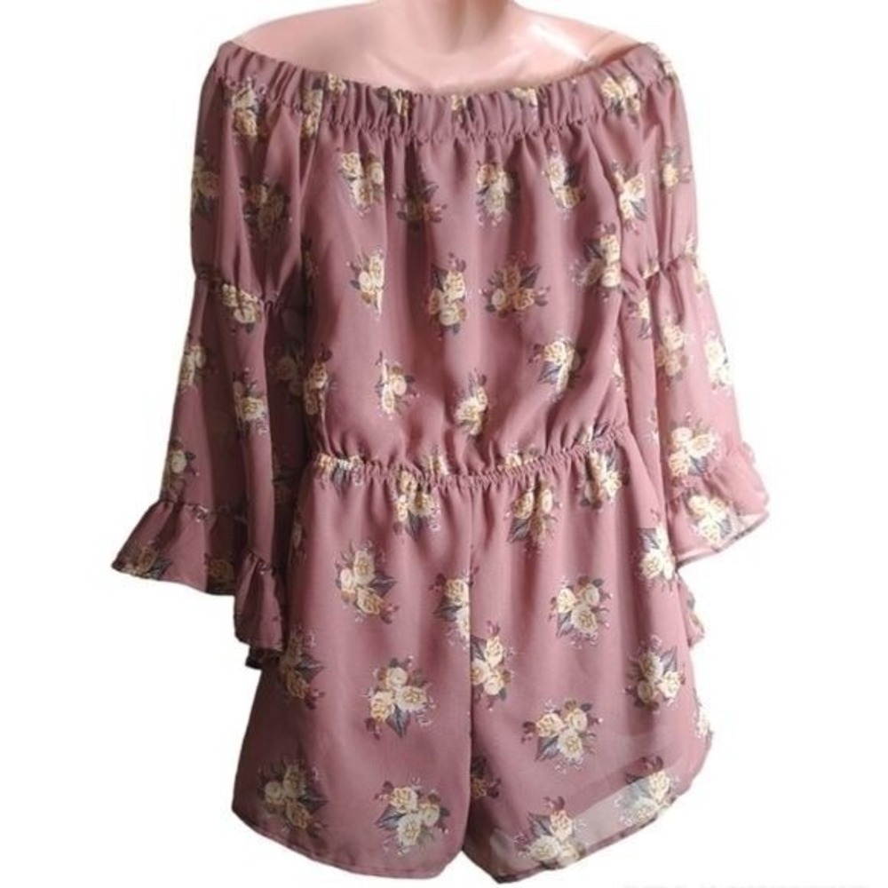 Blush Women's Romper Floral Print‎ Old Pink Long Sleeves Size Small - Picture 5 of 14